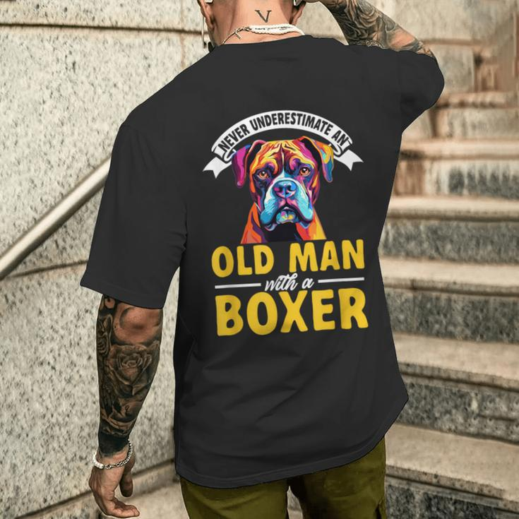 Boxer Dog Breed Pet Never Underestimate An Old Man Men's T-shirt Back Print Gifts for Him