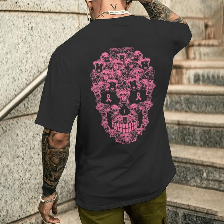 Boxer Dog Sugar Skull Pink Ribbon Breast Cancer Men's T-shirt Back Print Gifts for Him