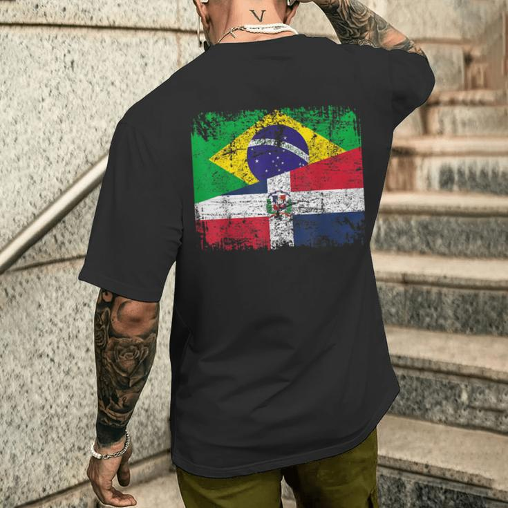 Brazil Dominican Republic Flags Half Dominican Brazilian Men's T-shirt Back Print Funny Gifts