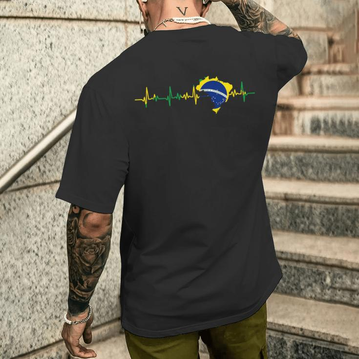 Brazil Flag Heartbeat T-Shirt mit Rückendruck Geschenke für Ihn