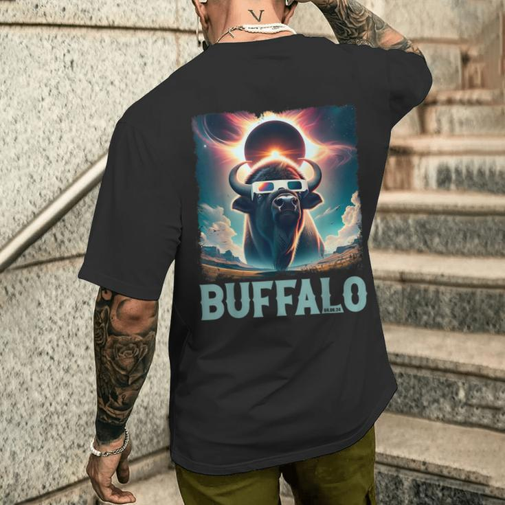 Buffalo Total Eclipse 2024 American Bison With Solar Glasses Men's T-shirt Back Print Gifts for Him