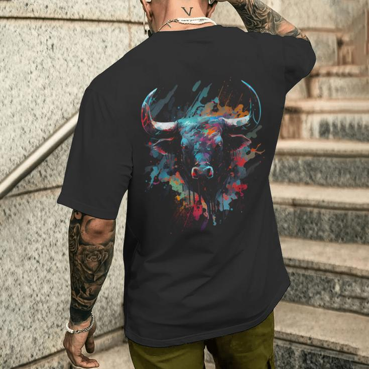 Bull Colorful Bull Riding Meat Favorite Animal Bull Fan Men's T-shirt Back Print Gifts for Him