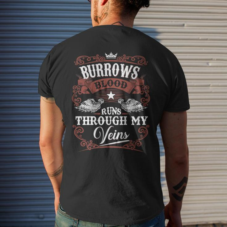 Burrows Blood Runs Through My Veins Vintage Family Name Men's T-shirt Back Print Gifts for Him