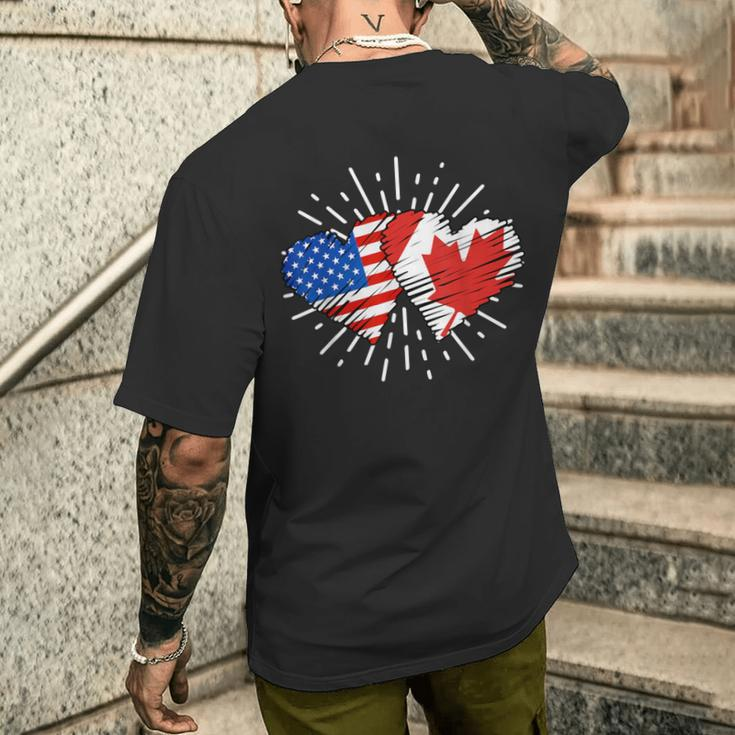 Canada Usa Friendship Heart With Flags Matching Men's T-shirt Back Print Funny Gifts