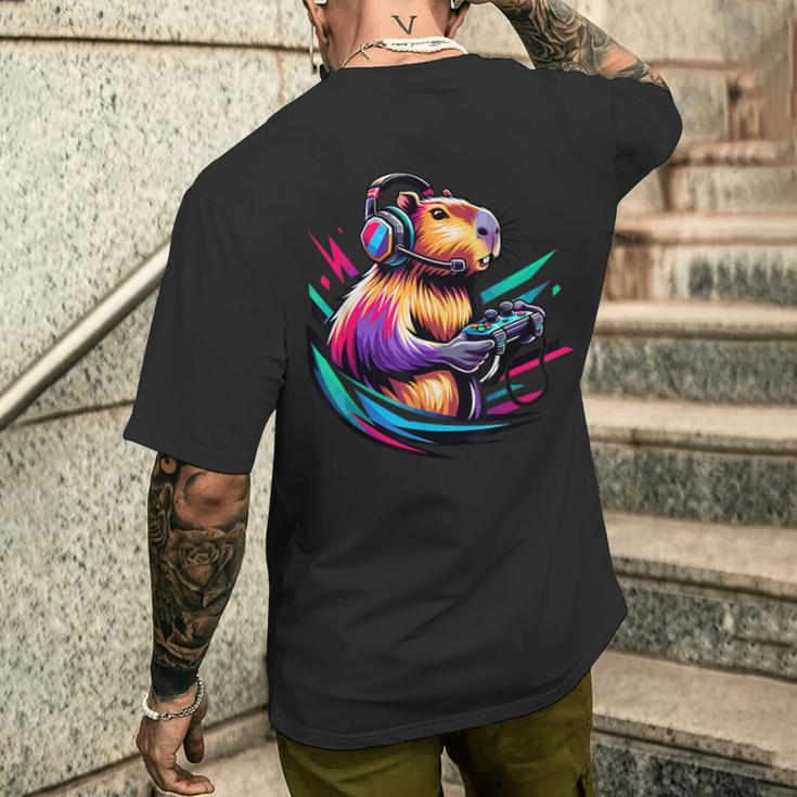 Capybara Capybara Rodent & Video Games Lover Men's T-shirt Back Print Gifts for Him