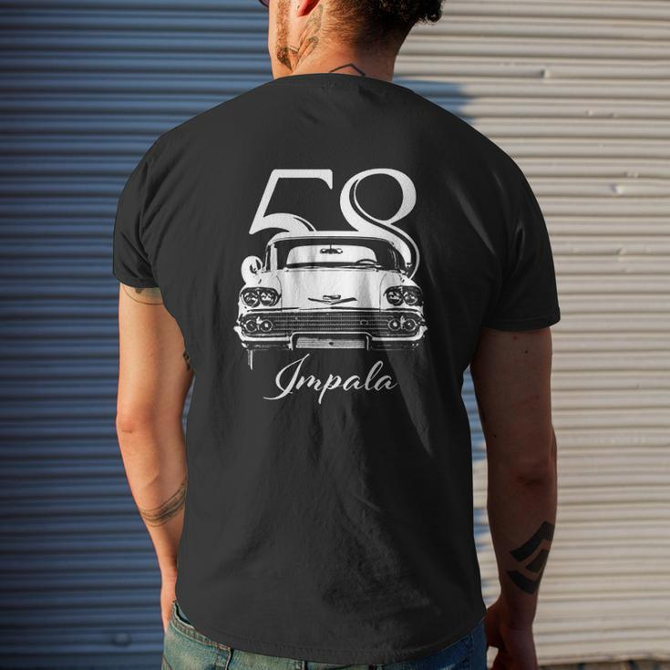 Cargeektees 1958 Impala Grill View With Year And Model Name Black Mens Back Print T-shirt Gifts for Him