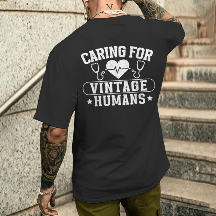 Caring For Vintage Humans Nurses Nursing Geriatric Nurse Men's T-shirt Back Print Gifts for Him