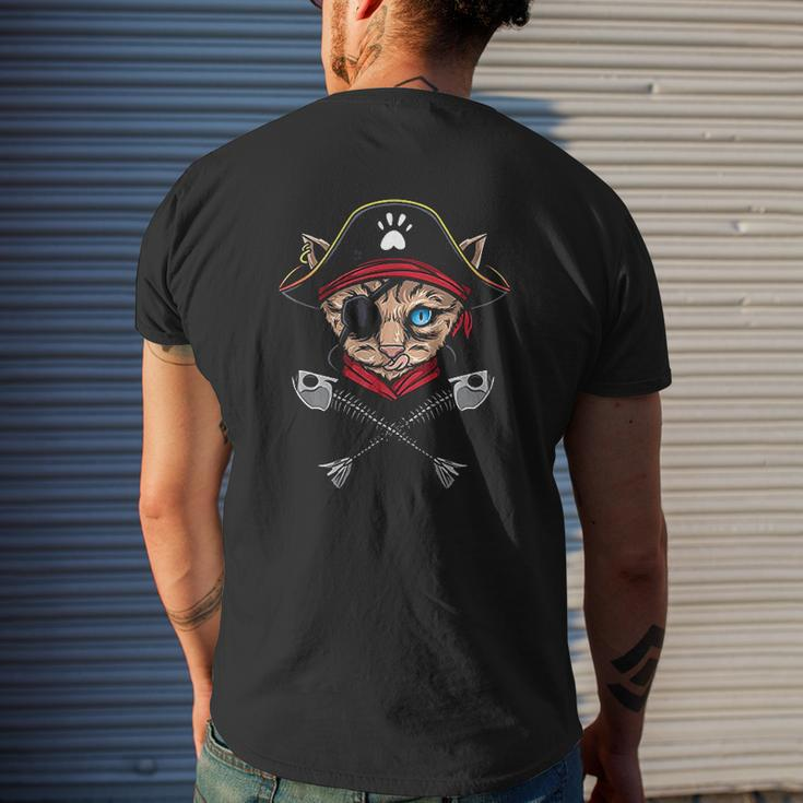 Cat Pirate Jolly Roger Flag Skull And Crossbones Mens Back Print T-shirt Gifts for Him