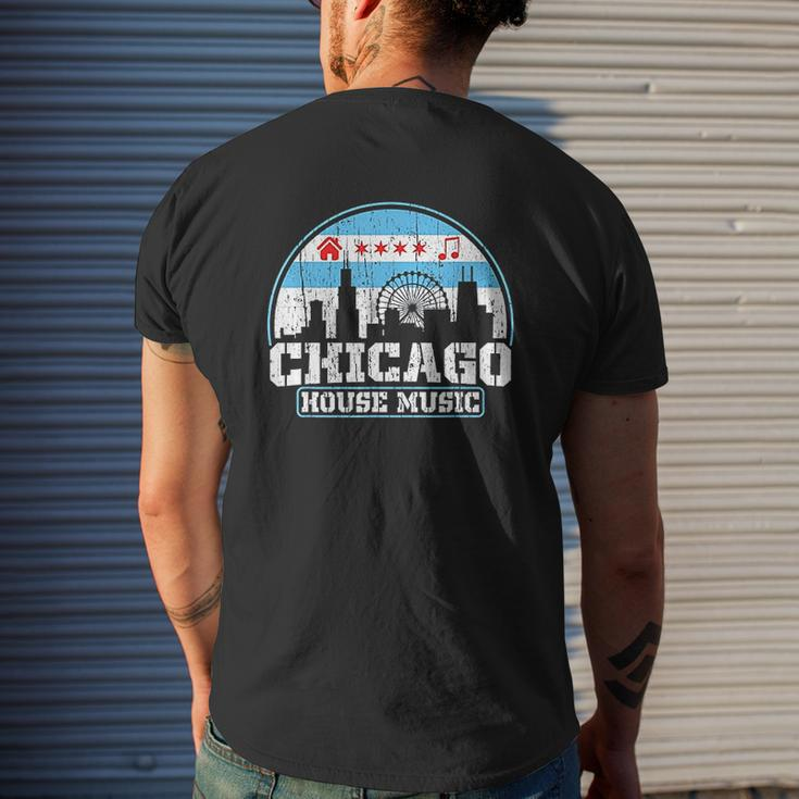 Chicago House Music Vintage Skyline Dj V2 Mens Back Print T-shirt Gifts for Him