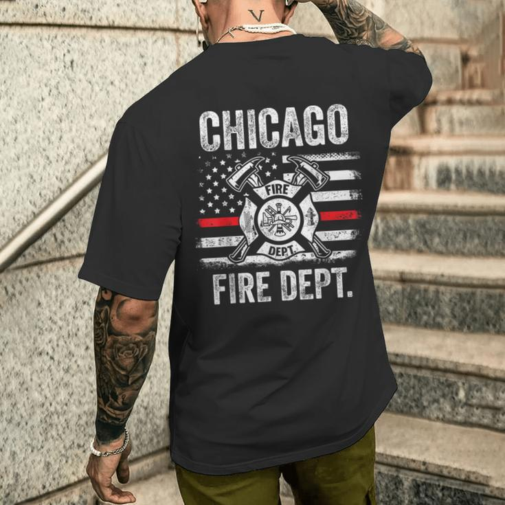 Chicago Illinois Fire Department Thin Red Line Fireman Men's T-shirt Back Print Gifts for Him