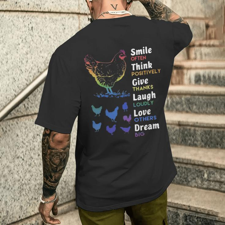 Chicken Smile Often Think Positively Give Thanks Laugh Loudly Love Others Dream Big Men's T-shirt Back Print Gifts for Him
