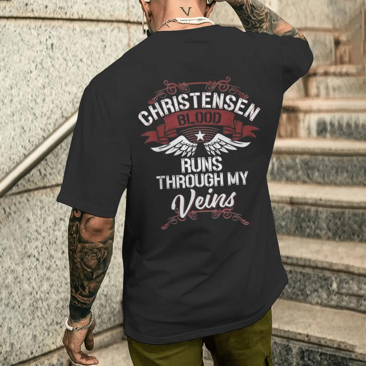 Christensen Blood Runs Through My Veins Last Name Family Men's T-shirt Back Print Gifts for Him