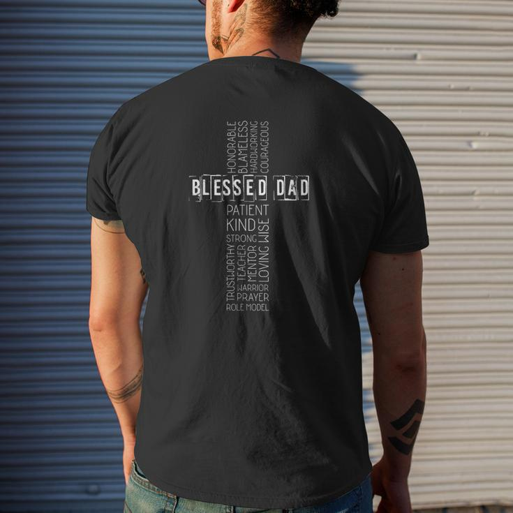 Christian Blessed Dad Cross Father's Day Mens Back Print T-shirt Gifts for Him