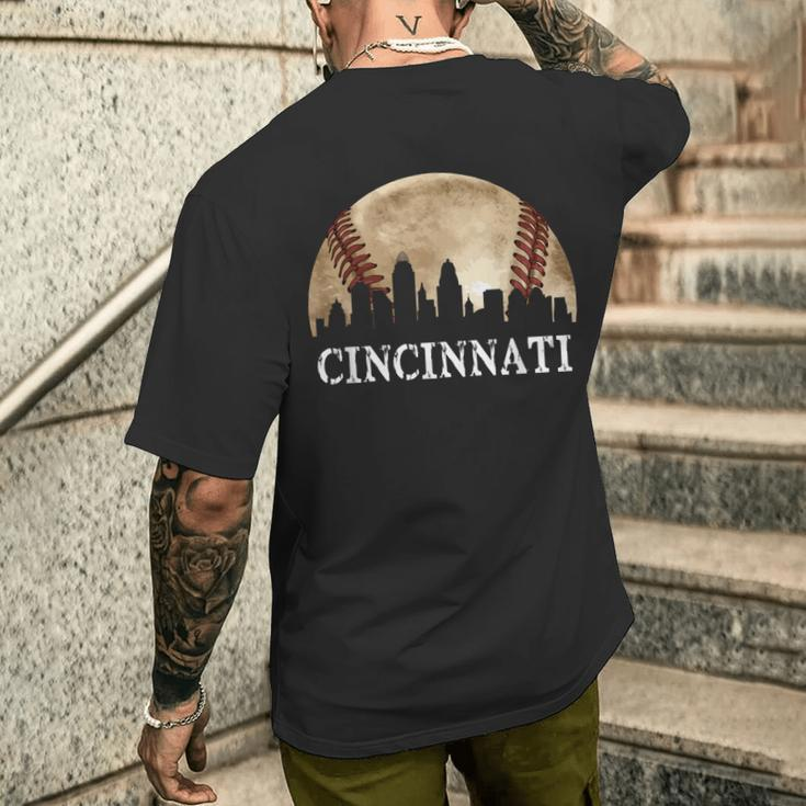 Cincinnati Skyline City Vintage Baseball Lover Men's T-shirt Back Print Gifts for Him