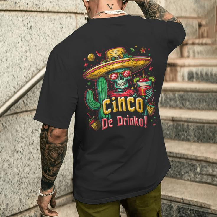 Cinco De Drinko Mexican Skull Fiesta 5 De Mayo Drinking Men's T-shirt Back Print Gifts for Him