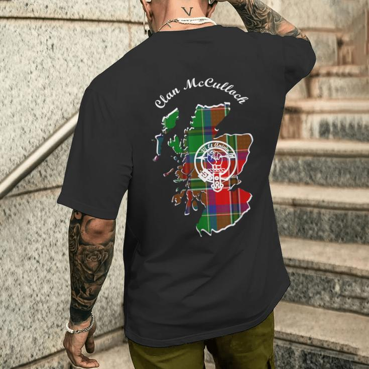 Clan Mcculloch Surname Last Name Scottish Tartan Map Crest Men's T-shirt Back Print Gifts for Him