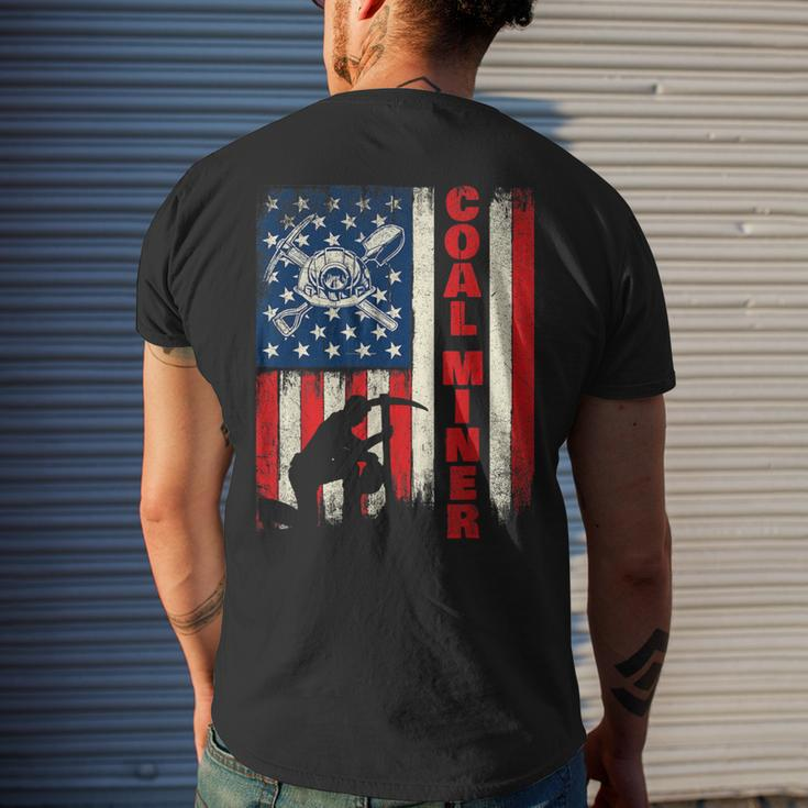 Coal Miner Patriotic Usa Flag Pitman Underground Mining Men's T-shirt Back Print Gifts for Him