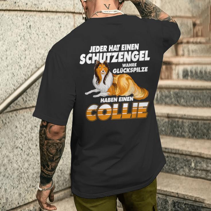 Collie Long Hair Guardian Angel Dog T-Shirt mit Rückendruck Geschenke für Ihn