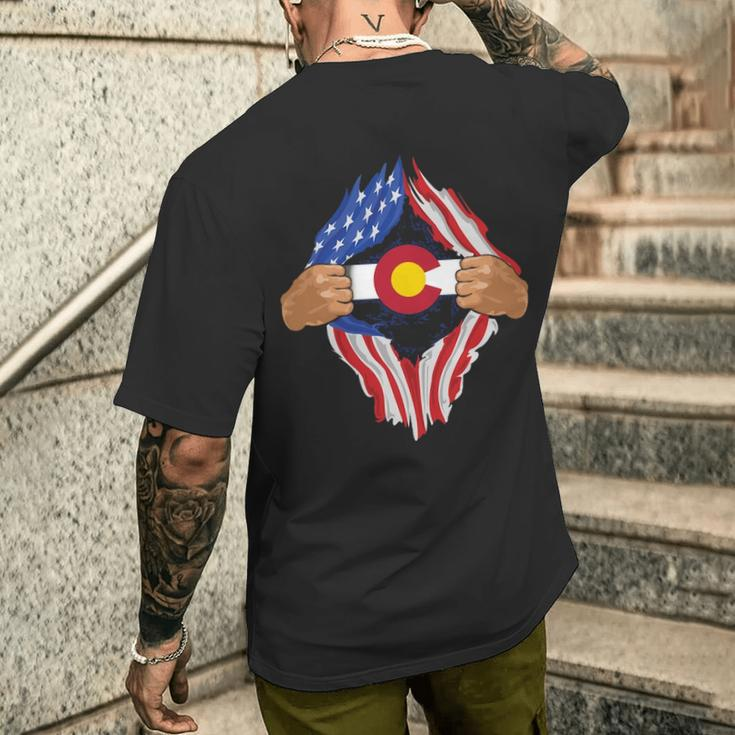 Colorado Roots Inside State Flag American Proud Men's T-shirt Back Print Gifts for Him