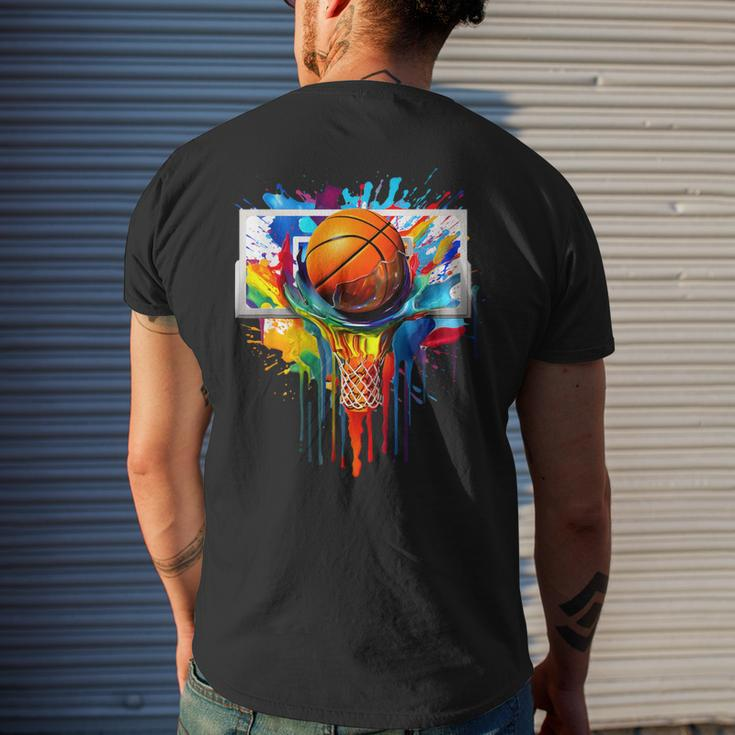 Colorful Basketball Tie Dye Color Splash Hoop Net Slam Dunk Men's T-shirt Back Print Gifts for Him