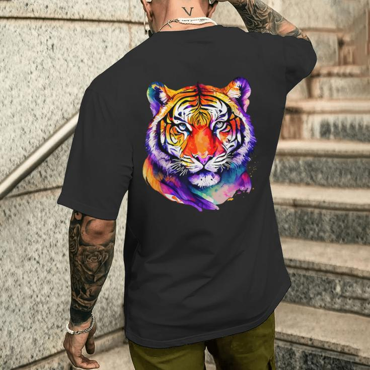 Colorful Tiger Face Neture Wild Animal Pet Lovers Men's Men's T-shirt Back Print Gifts for Him