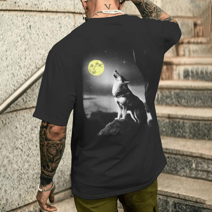 With Cool Wolf Der Unter Einer Starnenky Den Moon Black T-Shirt mit Rückendruck Geschenke für Ihn