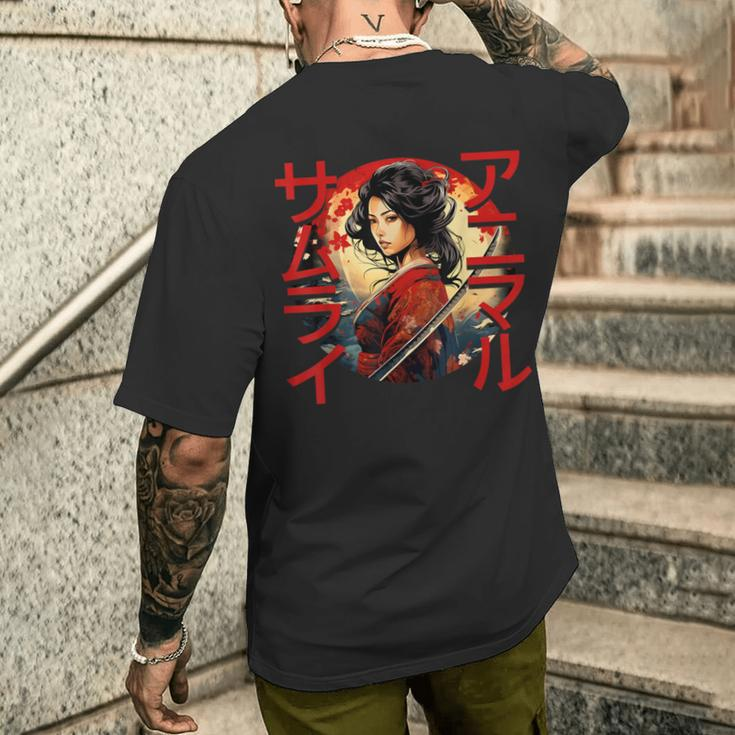 Coole Samurai-Damen Kriegerin Japanische Ninja Damen Kawaii T-Shirt mit Rückendruck Geschenke für Ihn