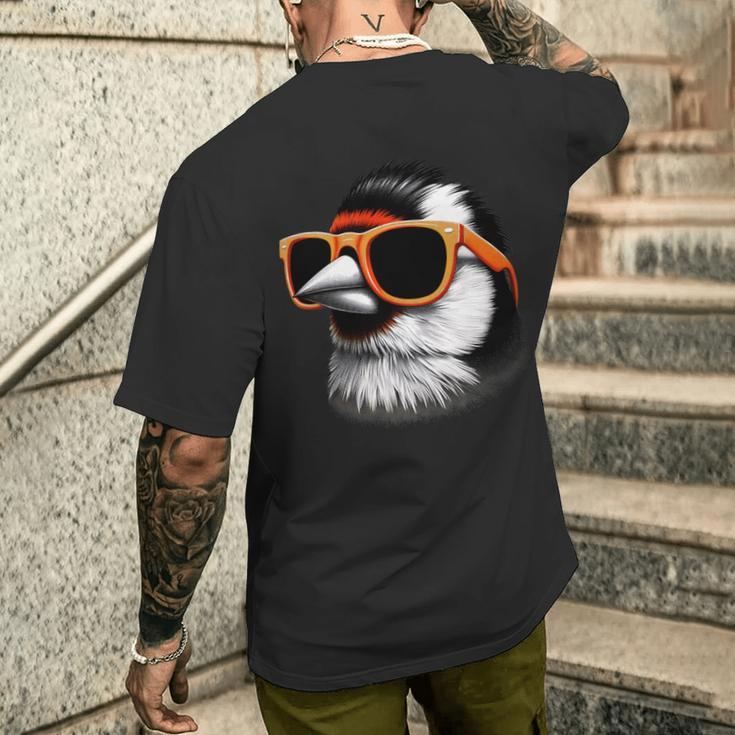 Cooler Goldfinchogel Trägt Sonnenbrille Grafik Kunst T-Shirt mit Rückendruck Geschenke für Ihn