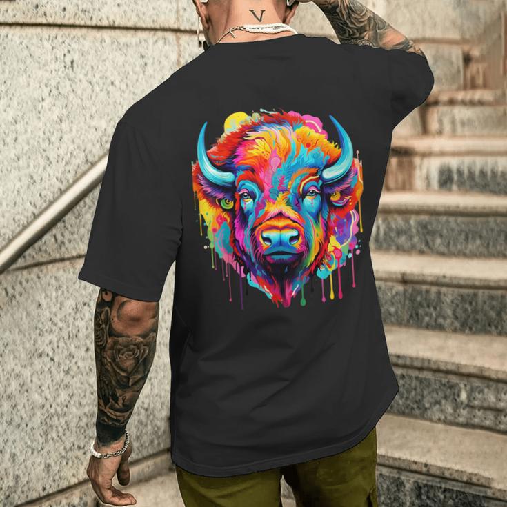 Cooles Bison-Kopf- Mit Hellen Farben T-Shirt mit Rückendruck Geschenke für Ihn