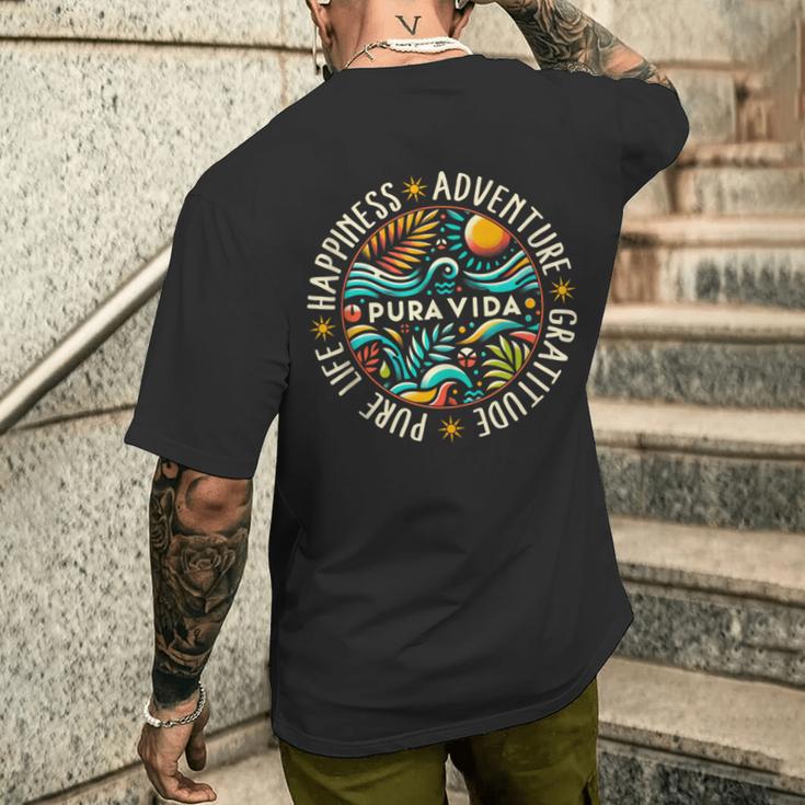 Costa Rica Pura Vida Happiness Gratitude Relaxation Pura Vid Men's T-shirt Back Print Gifts for Him