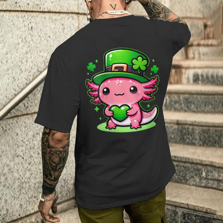 Cute Axolotl Kawaii St Patrick's Day Boys Girls Axolotl Men's T-shirt Back Print Gifts for Him