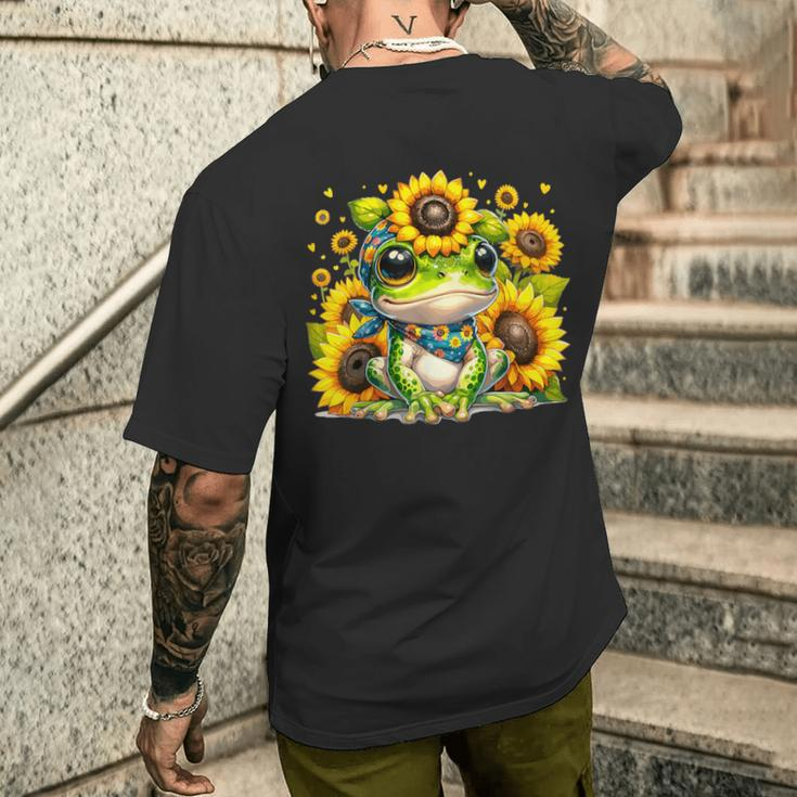 Cute Baby Frog Sunflowers Men's T-shirt Back Print Gifts for Him