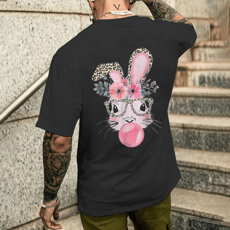 Cute Bunny With Leopard Glasses Bubblegum Easter Day Men's T-shirt Back Print Gifts for Him
