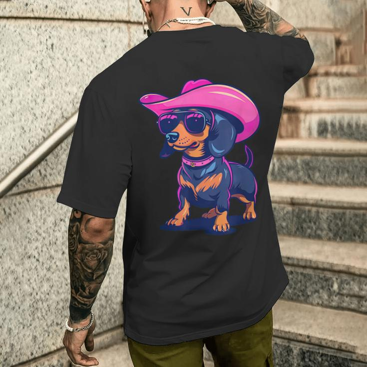 Cute Dachshund Pink Cowboy Hat Wiener Sausage Dog Puppy Men's T-shirt Back Print Gifts for Him