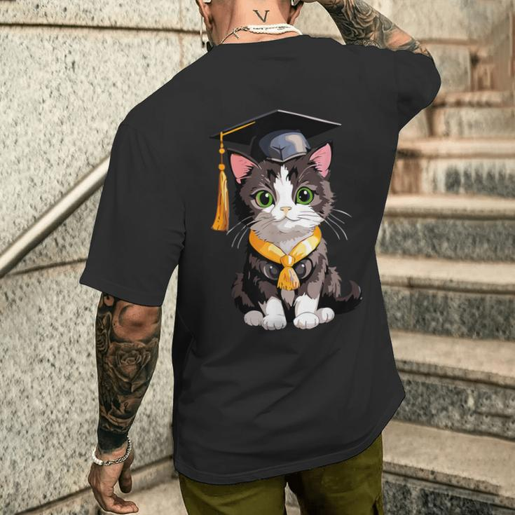 Cute Graduation Cat Colorful Kitty Kitten Grad Celebration Men's T-shirt Back Print Gifts for Him