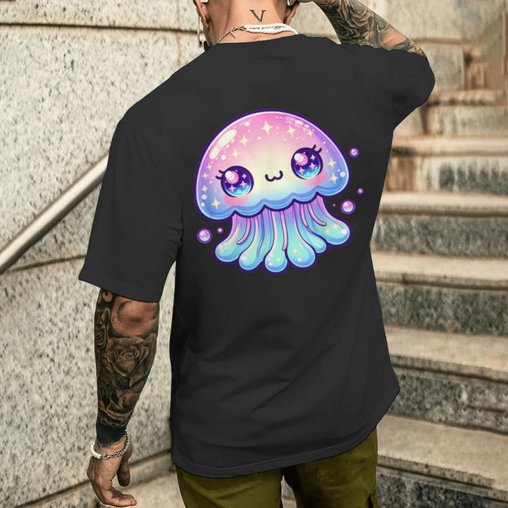 Cute Kawaii Jellyfish Anime Fun Blue Pink Sea Critter Men's T-shirt Back Print Gifts for Him