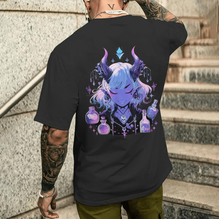 Cute Kawaii Witchy Demonic Lady Crystal Alchemy Pastel Goth Men's T-shirt Back Print Gifts for Him