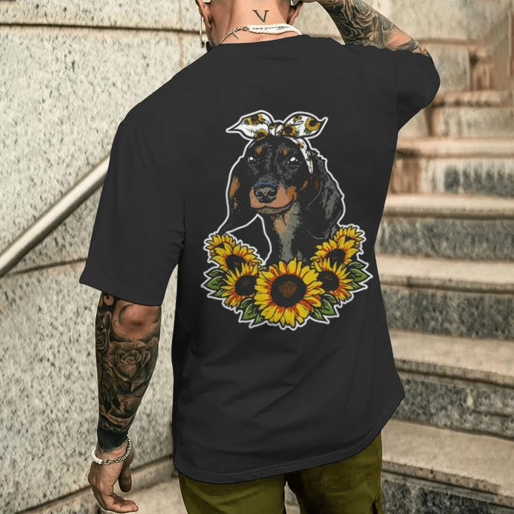 Cute Love Dog Sunflower Decor Dachshund Men's T-shirt Back Print Gifts for Him