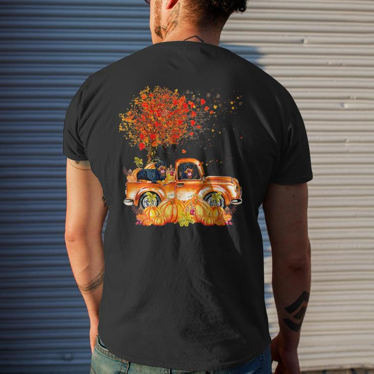 Cute Rottweiler Dog On Pumpkins Truck Autumn Leaf Fall Mens Back Print T-shirt Gifts for Him
