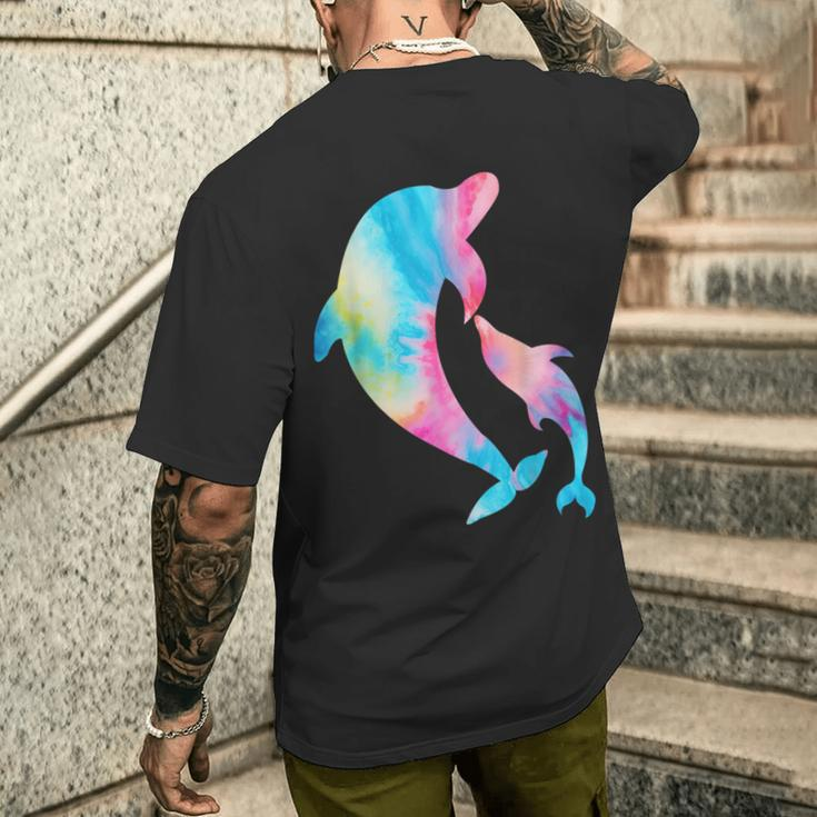 Cute Tie-Dye Dolphin Parent And Child Dolphins Men's T-shirt Back Print Gifts for Him
