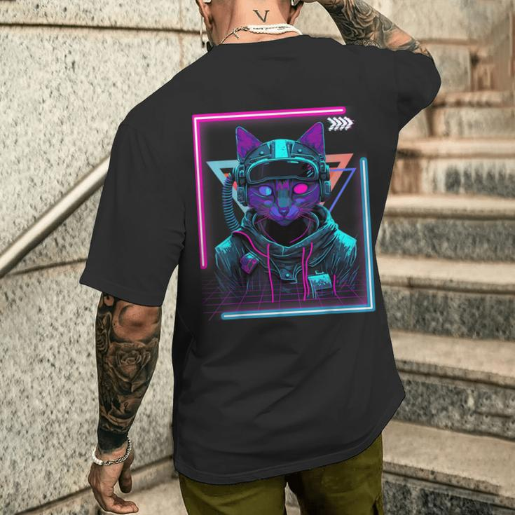 Cyberpunk Cat Kitty Punker Futuristic Cyber Punk T-Shirt mit Rückendruck Geschenke für Ihn