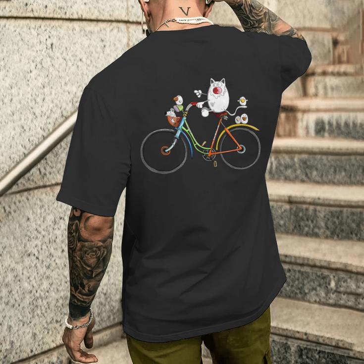 Cycling Cat I Cat Print Cat Fun T-Shirt mit Rückendruck Geschenke für Ihn