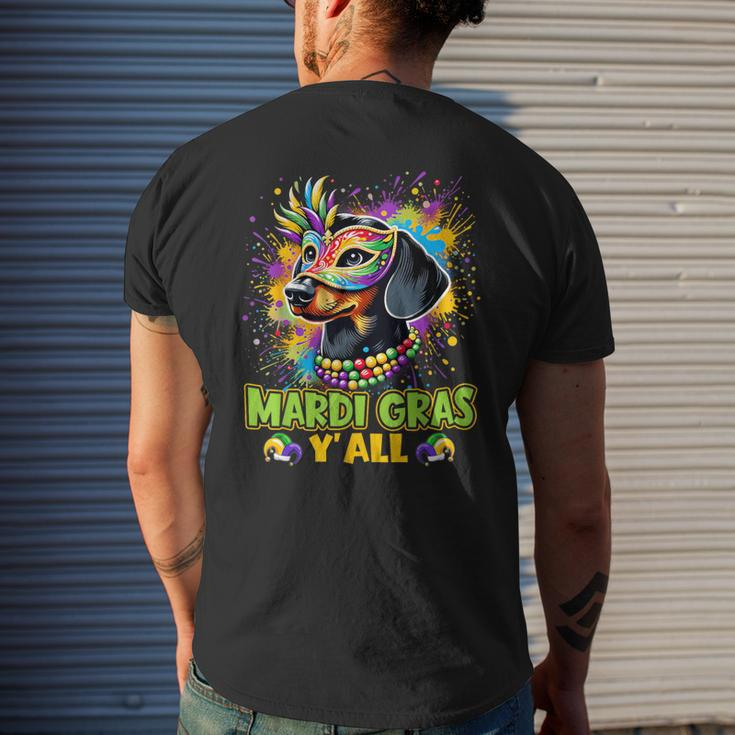 Dachshund Dog Mardi Gras Y'all With Beads Mask Colorful Men's T-shirt Back Print Gifts for Him