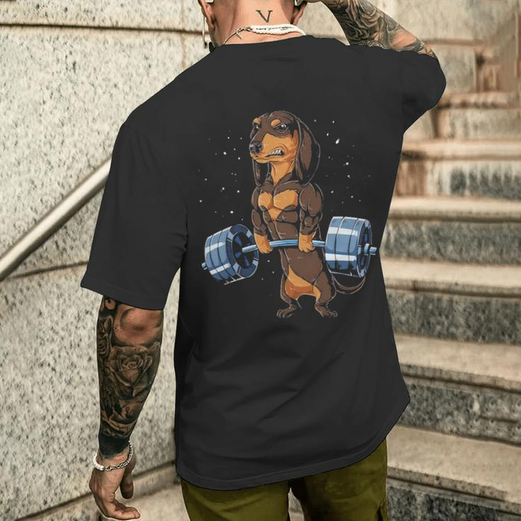 Dachshund Weightlifting Deadlift Men Fitness Gym Workout Men's T-shirt Back Print Gifts for Him