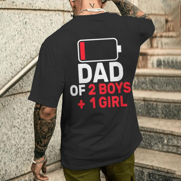 Dad Of 2 Boys And 1 Girls Low Battery Father's Day Dad Men's T-shirt Back Print Gifts for Him