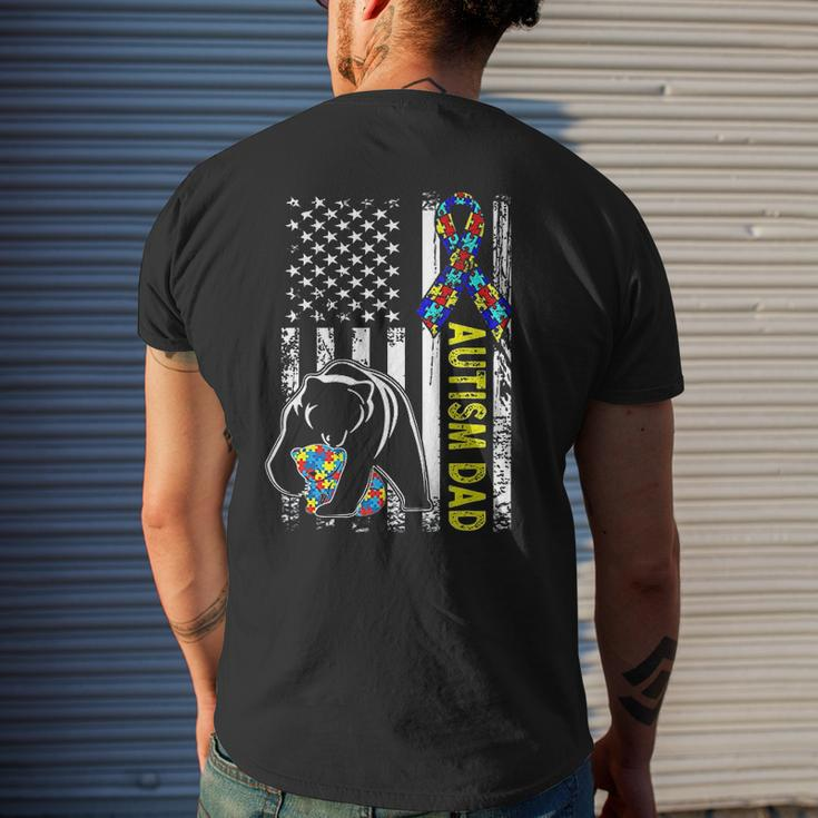 Dad Autism Awareness American Flag Mens Back Print T-shirt Gifts for Him