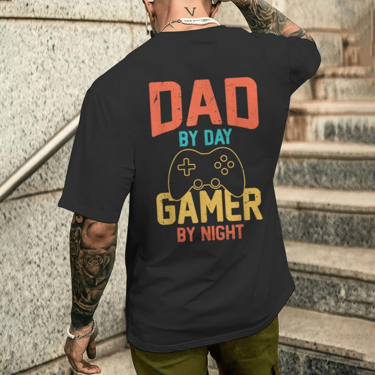 Dad By Day Gamer By Night Video Gamer Dad Fathers Day Men's T-shirt Back Print Gifts for Him