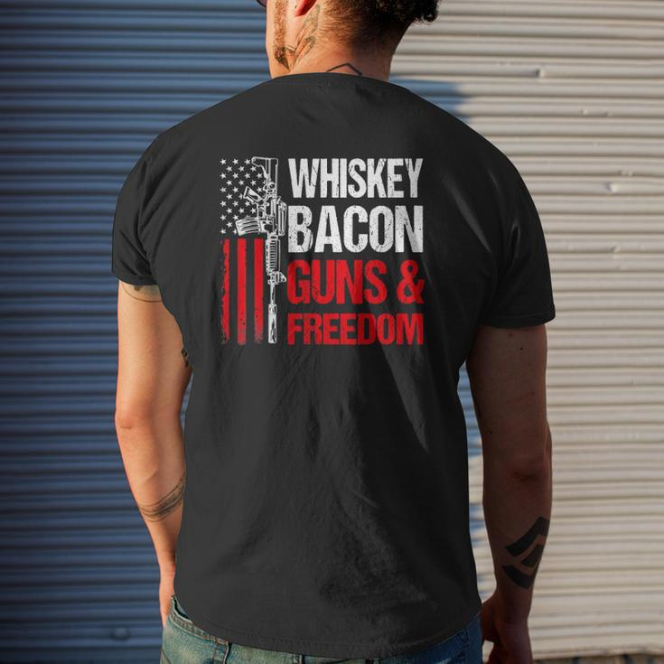 Dad Grandpa Veteran Us Flag Whiskey Bacon Guns Freedom Mens Back Print T-shirt Gifts for Him
