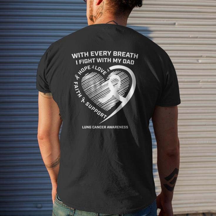 Dad Lung Cancer Awareness White Ribbon Lung Cancer Dad Mens Back Print T-shirt Gifts for Him