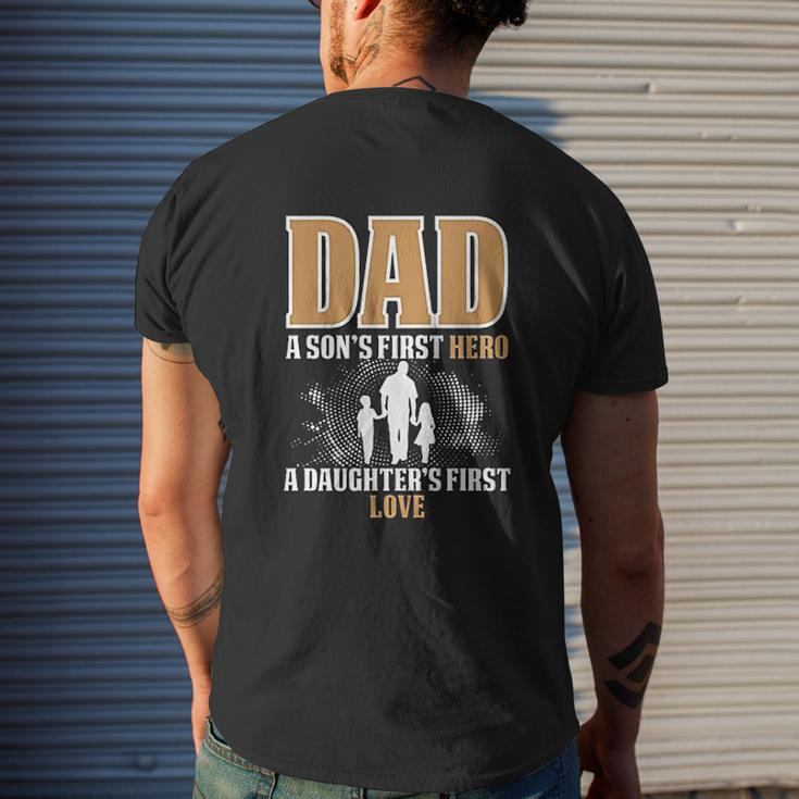 Dad A Sons First Hero A Daughters First Love Mens Back Print T-shirt Gifts for Him